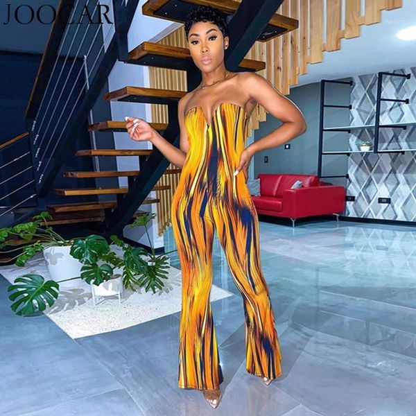 

joocar 2020 v neck sleeveless print summer backless jumpsuit jc14211, Black;white