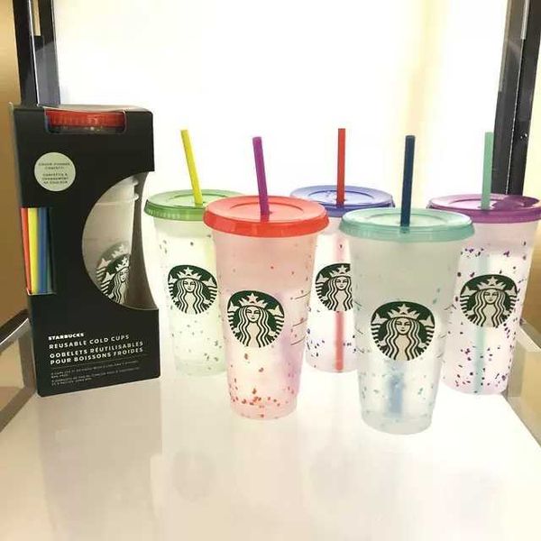 

starbucks mermaid goddess 24oz/710ml plastic mugs tumbler reusable clear drinking flat bottom pillar shape lid straw cups bardian free