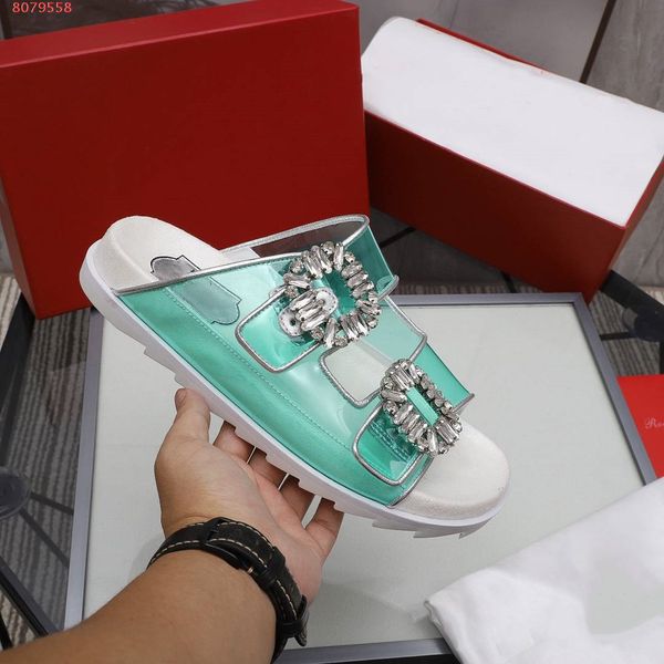 

women summer slippers slide buckle mules round toe crystal straps sandals fashion rubber, Black