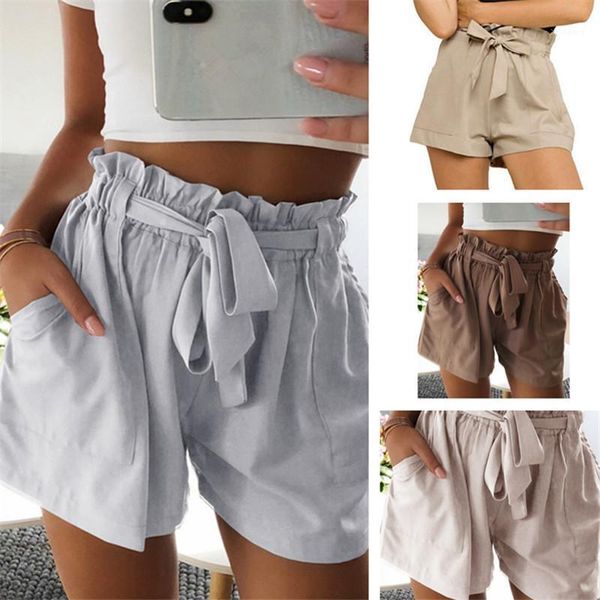 

women's shorts summer ladies wood ear side "a" shape with belt design pure color fashion all-match women's ultra, White;black