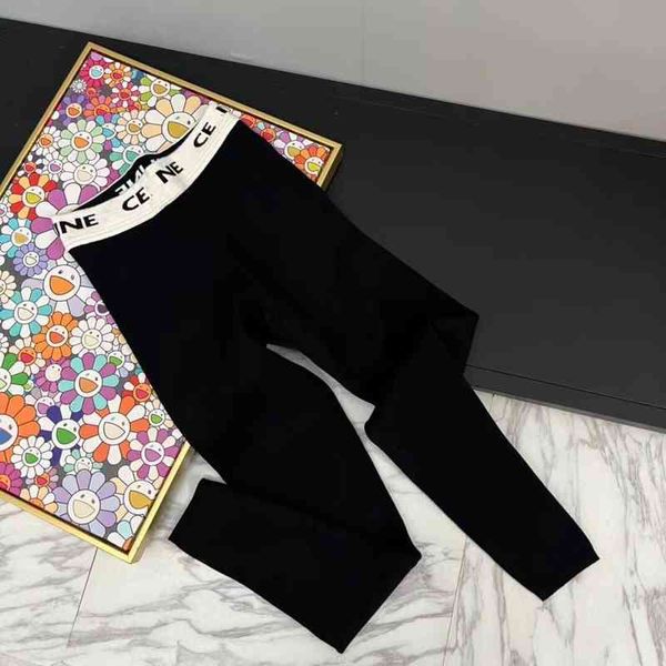 

2022 factory wholesale new model ss22 autumn winter high waist elastic slim fit webbing letter leggings tights women, Black