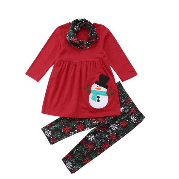 

kids desion christmas outfits kids girl clothing children clothes long sleeve snowman t-shirts pants scarf boutique girls outfit sets, White
