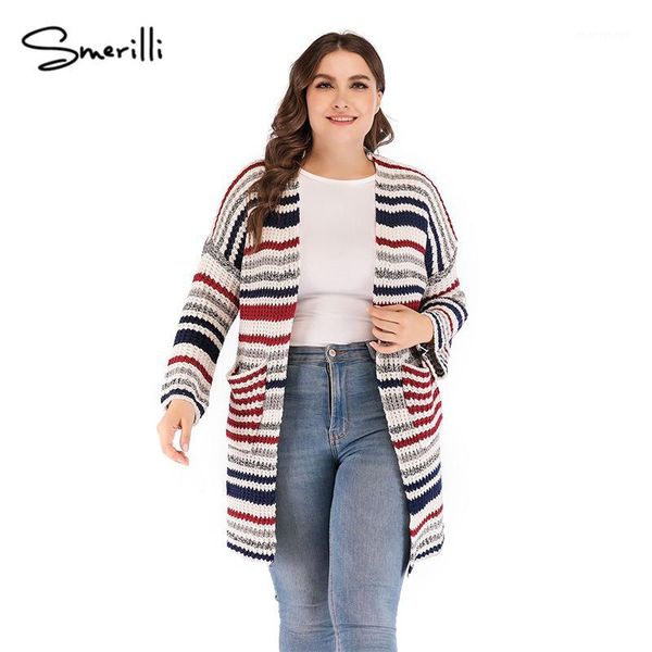 

plus size women's coat fashion autumn&winter loog sleeve pocket casual knitting striped open stitch outerwear women jackets1, Black;brown