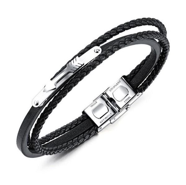 

selling simple woven multilayer leather alloy thin bracelet men's arrow bracelet, Black