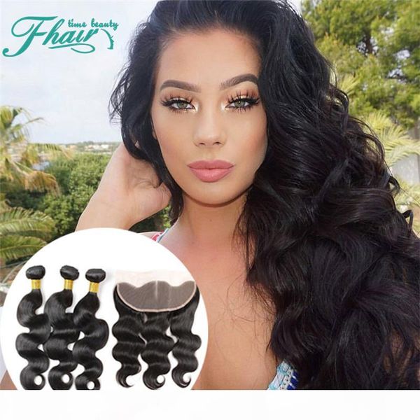 

3 way part body wave ear to ear full lace frontal closure piece 13*4 with 8a malaysian human hair 3 bundles 4pcs lot, Black
