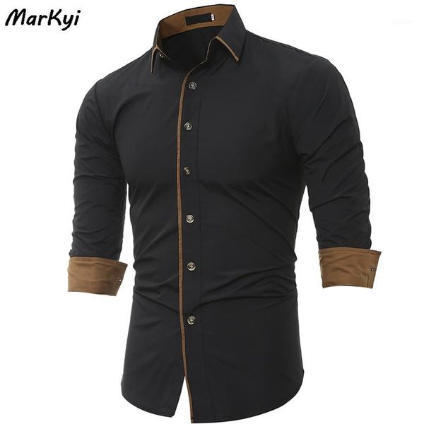 

markyi fasion surround mens shirts long sleeve casual plus size luxury shirt men business1, White;black