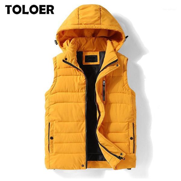 

men's down & parkas thick hooded sleeveless vest jacket men 2021 autumn waistcoat mens winter fashion casual warm cotton-padded vests w, Black