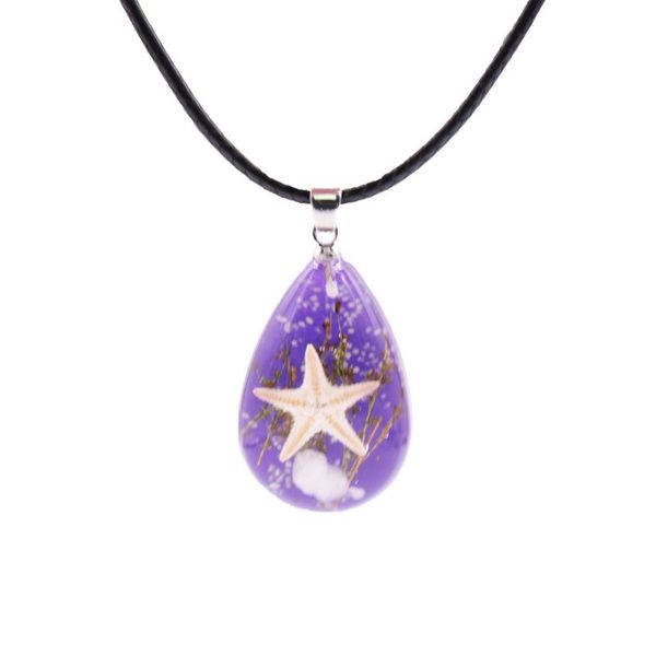 

custom necklace nautral starfish necklace shell seaweed water drop pendant ocean theme valentine's day jewelry, Silver