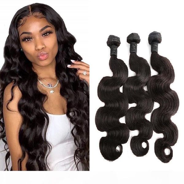 

brazilian body wave hair weaves 4 bundles 100% virgin human hair weft extensions natural color bellahair, Black