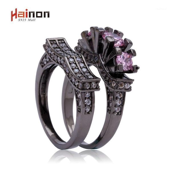 

black gun women wedding band pink white color zircon luxury lady fashion jewellery engagement ring paved cz zircon jewelry1, Slivery;golden