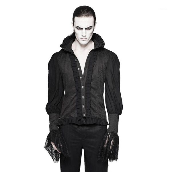 

gothic men lace puff sleeves dovetail shirt victorian stand collar casual shirts blouses party black tuxedo shirts1, White;black