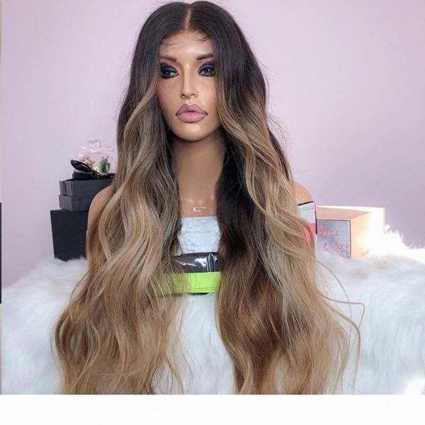 

transparent lace ombre blonde 13x6 deep part lace front human hair wigs 150density glueless full wigs for black women, Black;brown