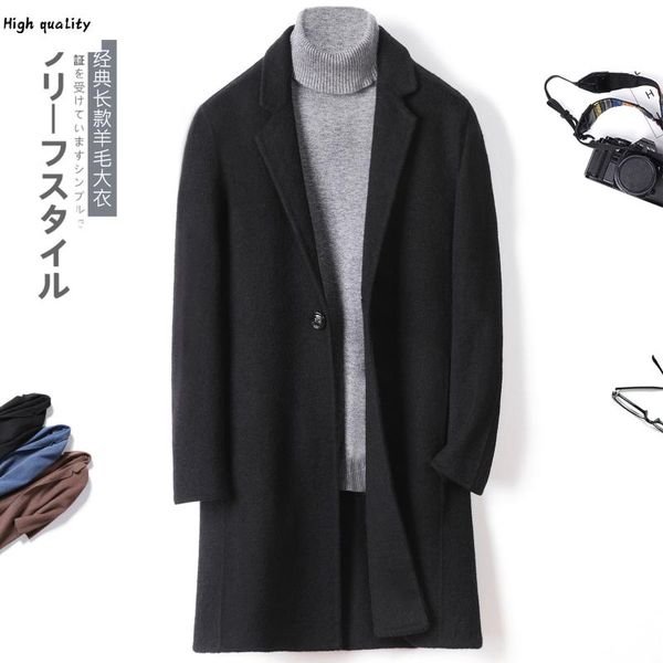 

alpaca alpaca double-sided cashmere fur coat men's 20 autumn winter new men's fashion brand medium long coat, Black
