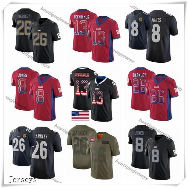 

пользовательский нью-йорк гиганты 13 оделл beckham jr. 26 saquon баркли 8 даниил джонс мода влияние черных цветных пирогов, Black;red