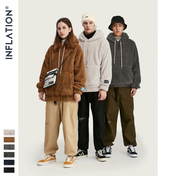 

inflation brand wool fleece hoodie men streetwear fw winter thick warm oversized hip hop hoodie men warm hoodies 8778w 201113, Black