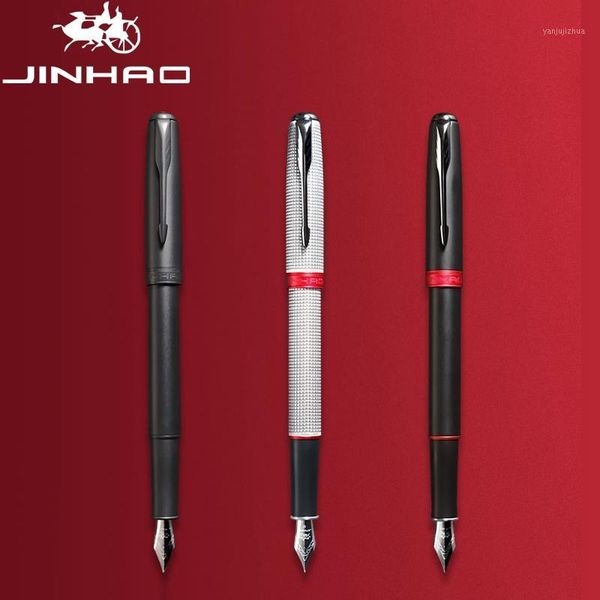 

jinhao fountain pen, red black color copper barrel, arrow clip, fine nib, school student calligraphy business gift ink pen1