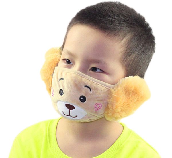 

fashion winter kids cartoon bear ears muffs hats children fleece thicken warm mask ear muff boys girls plush masks a5311, Yellow