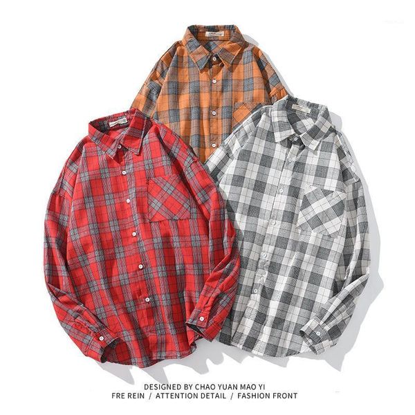 

men clothes 2020 fashion plaid long-sleeved autumn trend handsome casual shirt coat loose mens dress shirts1, White;black