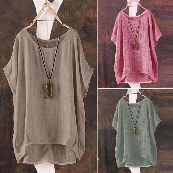 

plus size s 5l linen bat short sleeved womens casual loose thin section shirt pullover ropa de mujer, White