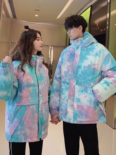 

2021 new privathinker new parka warm winter coat men thicken zipper tie-dye casual oversized mens couple parkas 3fo6, Black