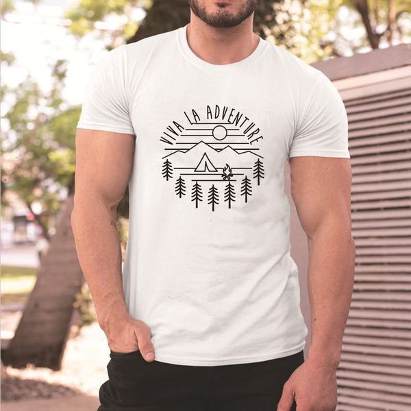 

2021 new large men's landscape tree letter print short sleeve round neck loose t-shirt, White;black