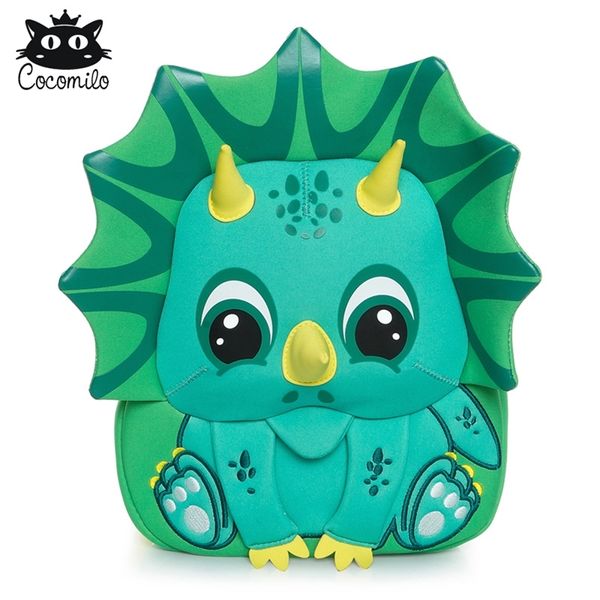 Cocomilo 3D Stilvolle Triceratops-Tasche für Jungen im Alter von 3–6 Jahren, Kleinkind-Rucksack, grüner Dinosaurier-Aufdruck, Kindergarten-Kindertaschen, 2019, kein Geruch, LJ201225