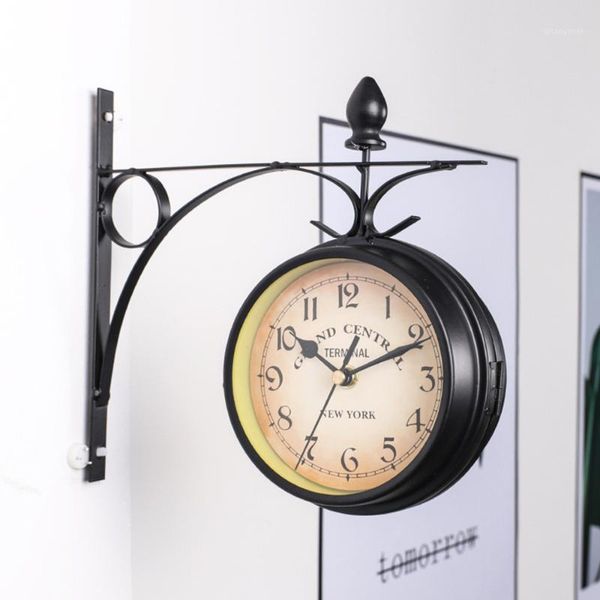 

classic retro wall clock 22cm double sided outside bracket clock home decoration1