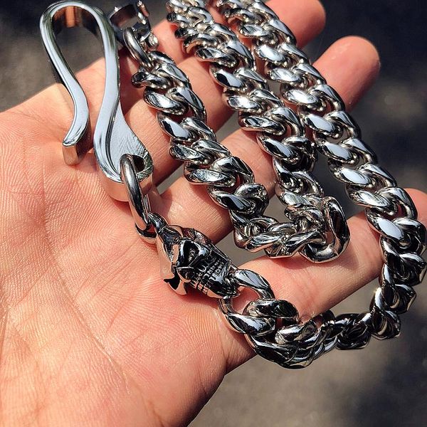 

bag parts & accessories fine punk men stainless steel metal pants jeans chain rock hiphop wallet motorcyle waist trousers chains theft preve, Black