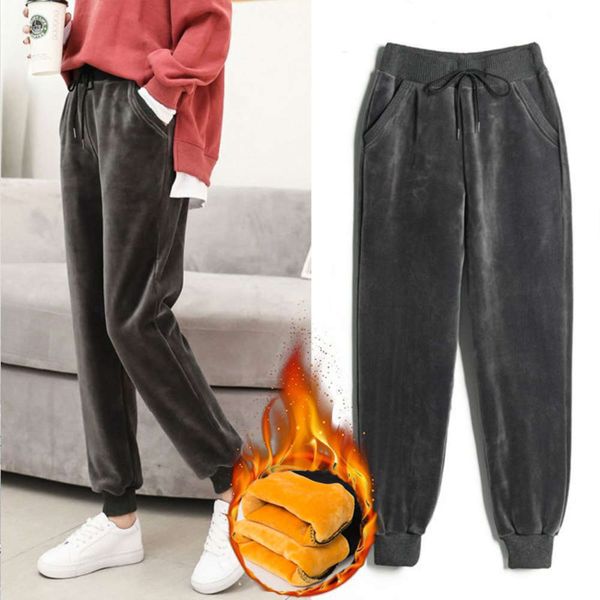 

sports women's autumn and winter thickened outer wear harem lamb cashmere leisure toe cotton pants, Black;white