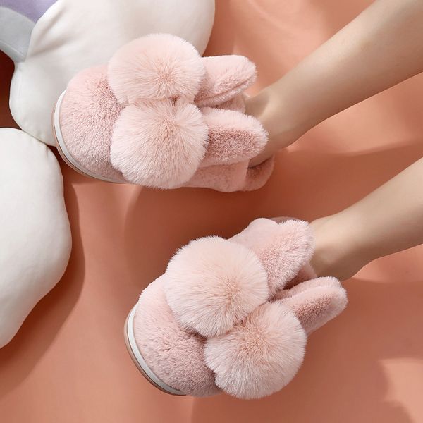 

women slippers winter short warm plush shoes ladies warm fashion casual cute girls rabbit female indoor footwear woman flats x1020, Black