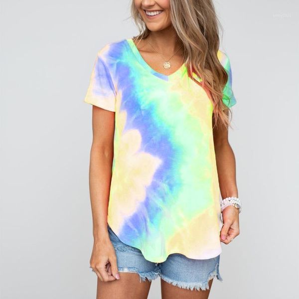 

women's t-shirt loose casual women gradient color print tshirt short sleeve summer 2021 fashion tie-dye t-shirts plus size shirt1, White