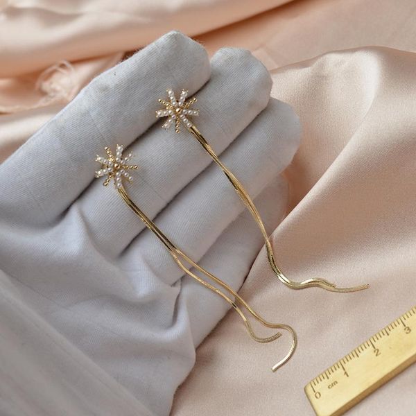 

real gold plated trendy elegant created pearl long earrings pearls statement drop earrings for wedding party gift, Silver
