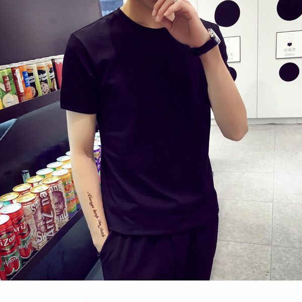 

men t shirt short sleeve crew neck slim fit casual solid color round neck cotton summer breathable sweat thin short sleeve pullove, White;black
