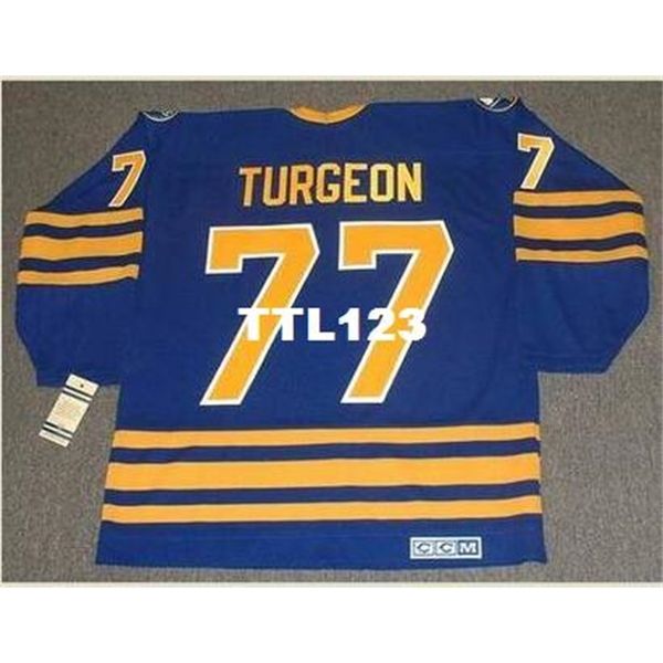 

mens #77 pierre turgeon buffalo sabres 1989 ccm vintage away home hockey jersey or custom any name or number retro jersey, Black