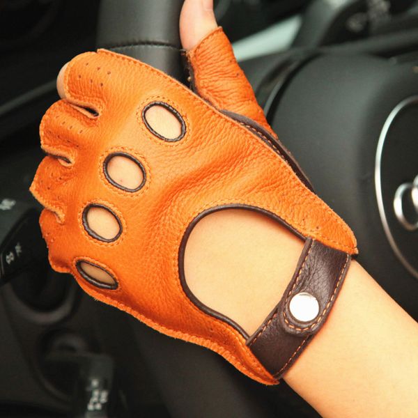 

genuine non-slip new driving lady semi-finger buckskin leather woman deerskin gloves breathable unlined el116