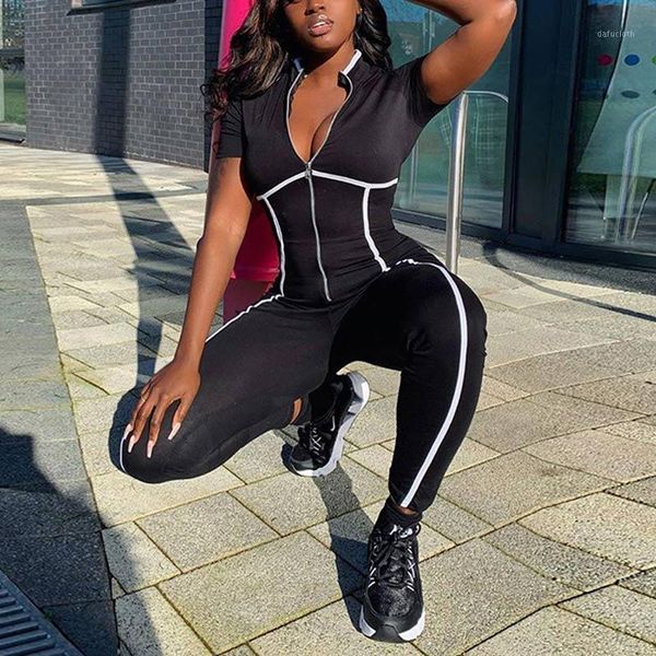 

sportswear woman zipper sports overalls fitness gym clothing costume workout clothes women sport jumpsuit tracksuit1, Black;white