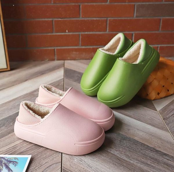 

soft eva rubber slippers cotton fur slides for winter outdoor home warm waterproof sandals men womens sand green ladies girls female mule lo, Black