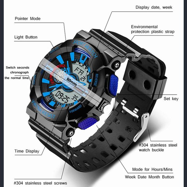 

sanda g style shock military watch men's digital watch 2019 outdoor multi function waterproof sports watch relojes hombre wmtubi, Silver