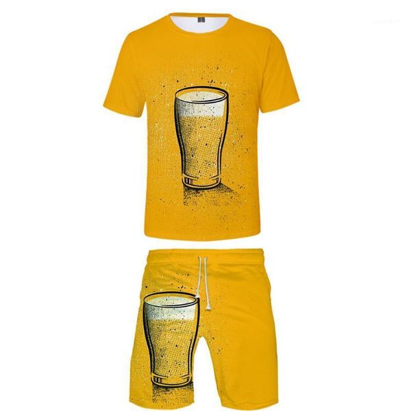 

3d beer cool two piece set o-neck tshirt and shorts harajuku men summer fresh accessories streetwear harajuku men's set1, Gray