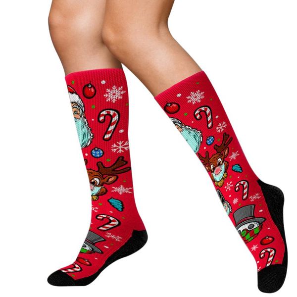 

cotton calf length socks fashion christmas printing middle tube autumn and winter socks, Black