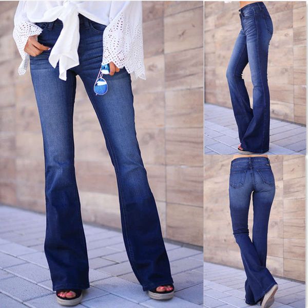 

new washed slim flared women's denim pants in autumn and winter 2020, Blue