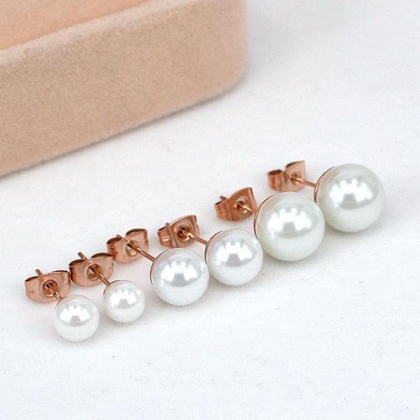 

stud yun ruo fashion stainless steel jewelry rose gold color classic pearl earrings for woman girl gift high polish never fade1, Golden;silver