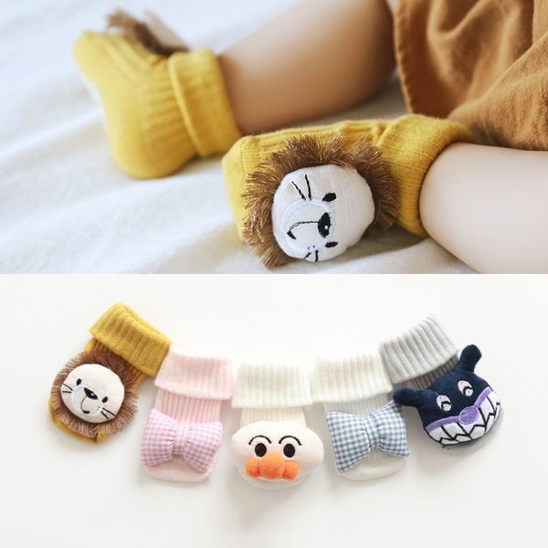 

new infant cotton velvet warm cartoon lion doll anti-slip toddler floor socks autumn & winter thick warm baby socks wholesale y201009, Pink;yellow