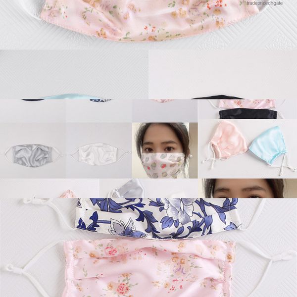 

sun-resistant floral mask face fashion print silk dustproof masks women summer thin mouth iimb