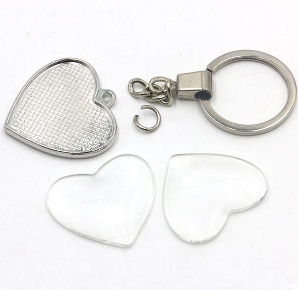 

metal heart shape sublimation key chains ring blank transfer keychains consumables can two sided printing factory, Silver