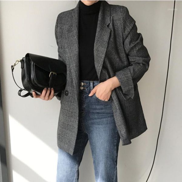

womens blazer suits 2020 long sleeve autumn winter coat & jacket women plaid blazer jacket femme double breasted outerwear 1, White;black