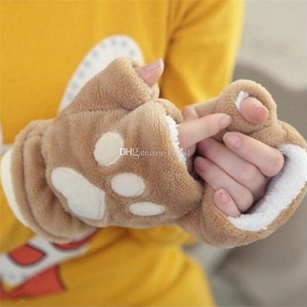

lady warm 350pairs/lot girl new fashion winter women fingerless bear cat plush paw gloves dhl sf ems ship