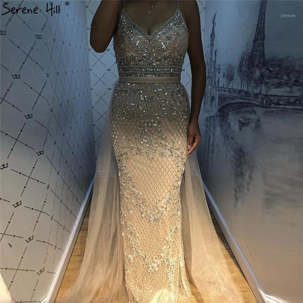 

sleeveless sequins beading formal dress 2020 nude silver mermaid luxury evening dresses serene hill bla703701, White;black