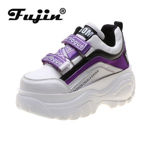 

fujin sneaker women buckle woman muffin breathable women causal shoes platform spring autumn fashion thick bottom sneakers y200424, Black
