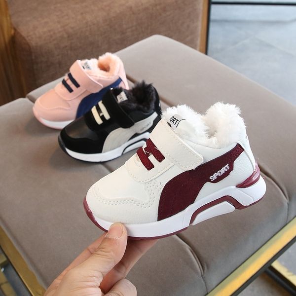 

winter child sport shoes boys girls snow shoes plush baby velvet sneakers infant toddler shoes kids boots y201028, Black;red
